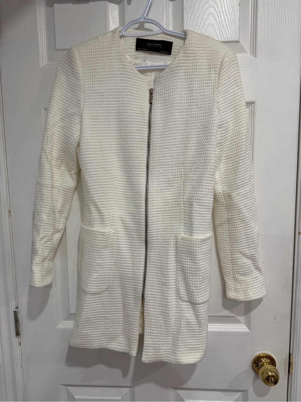 Zara Cream Textured Zip-Front Blazer Jacket